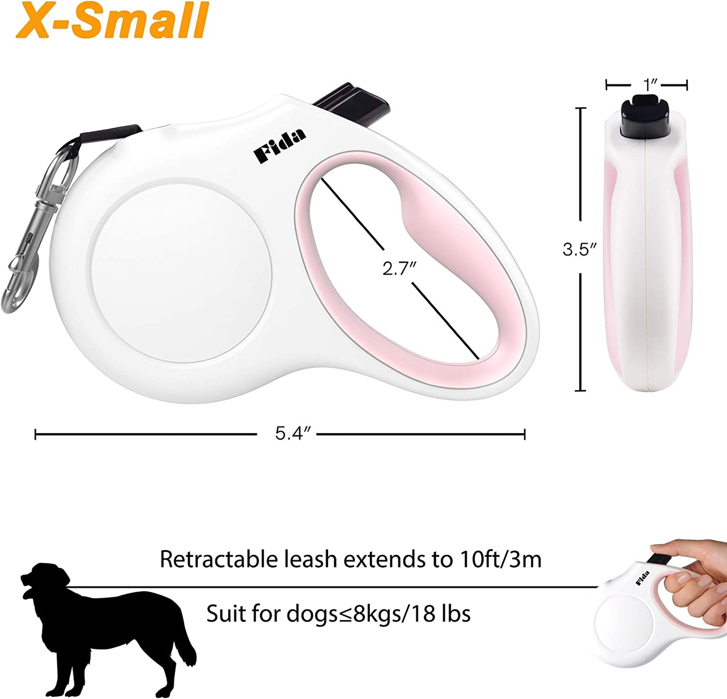 XS Paws Up Retractable Dog Leash with Poop Bag dispenser